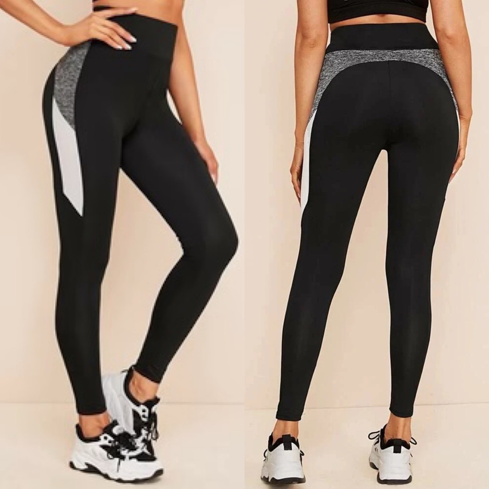 Black Leggings with White and Grey Panels